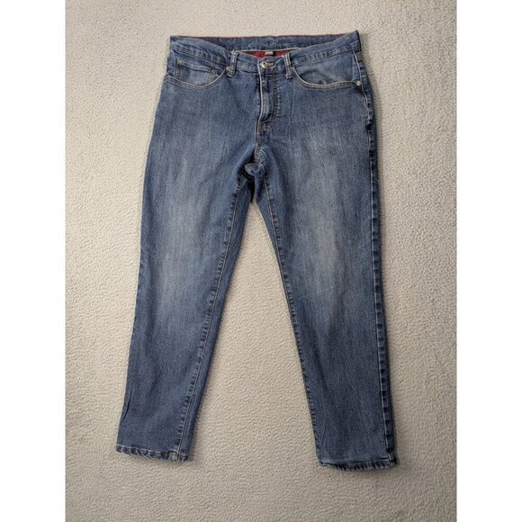 Eddie Bauer Flannel Lined Jeans Mens 34x32 (Fits 35x29) Buffalo Plaid Lining - Picture 1 of 15